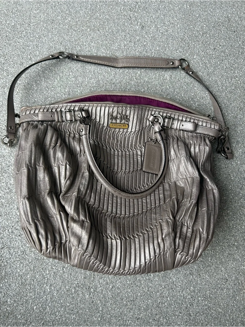 Coach Madison Metallic Silver Gathered Leather Hobo Bag and Wallet & Dust Bag